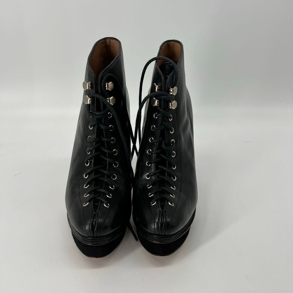 Ann Taylor Black Leather Lace Up Platform Pump Heels - Picture 2 of 9